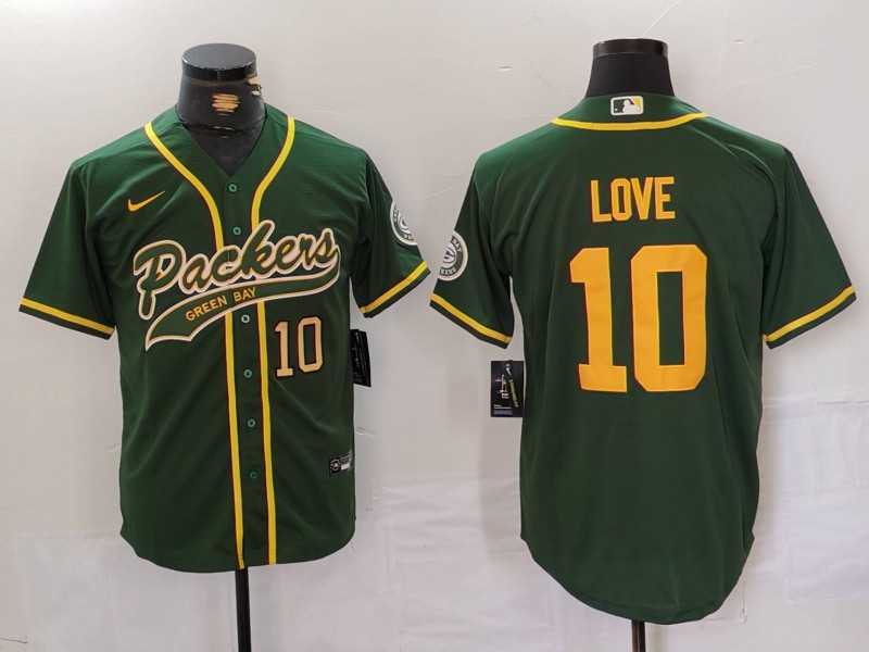 Men%27s Green Bay Packers #10 Jordan Love Green Cool Base Stitched Baseball Jerseys